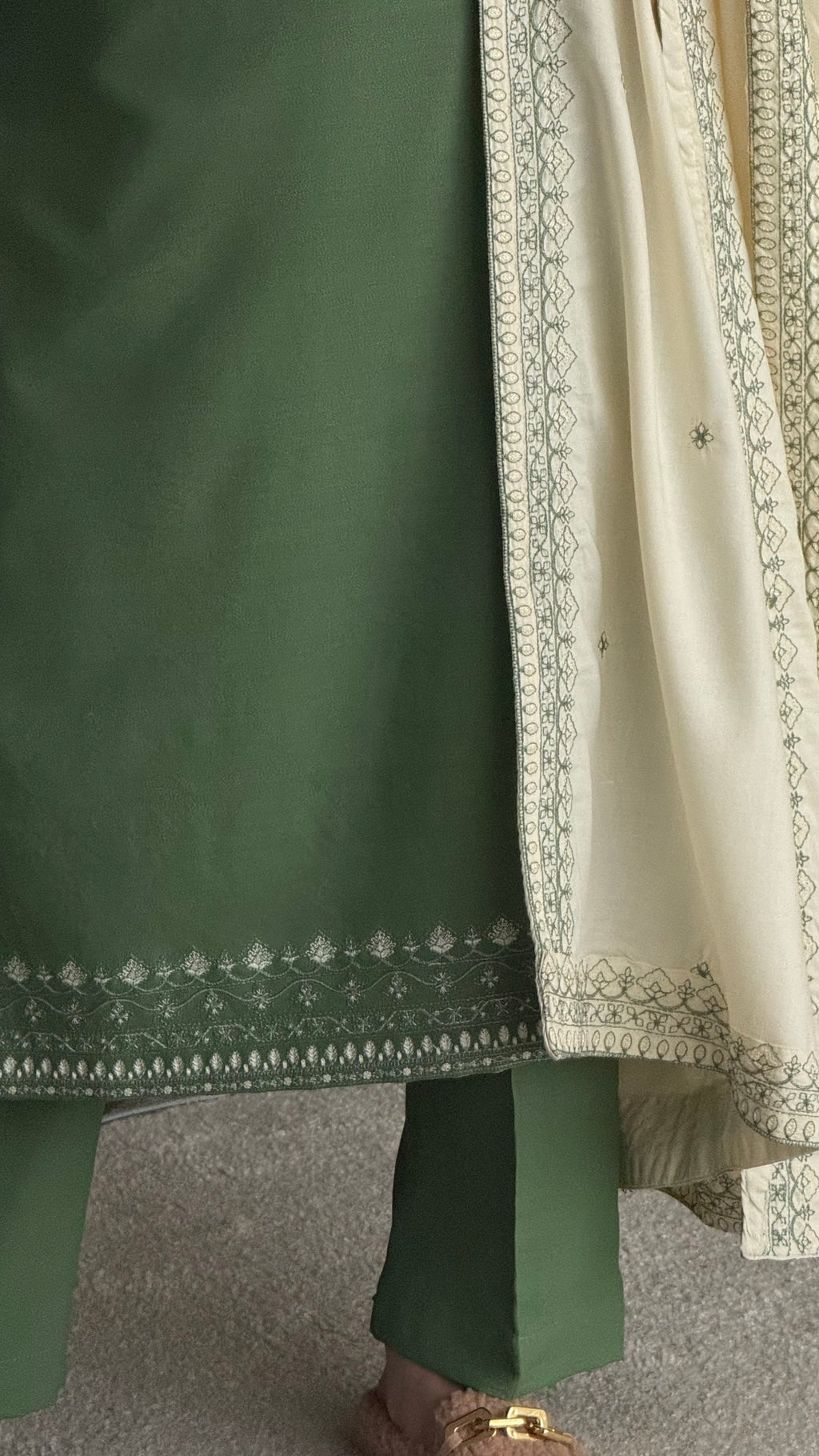 Women's Sage Green Embroidered Straight Kurta Set with Dupatta