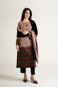 Women's Taupe Tribal Print Straight Kurta Set with Black Dupatta
