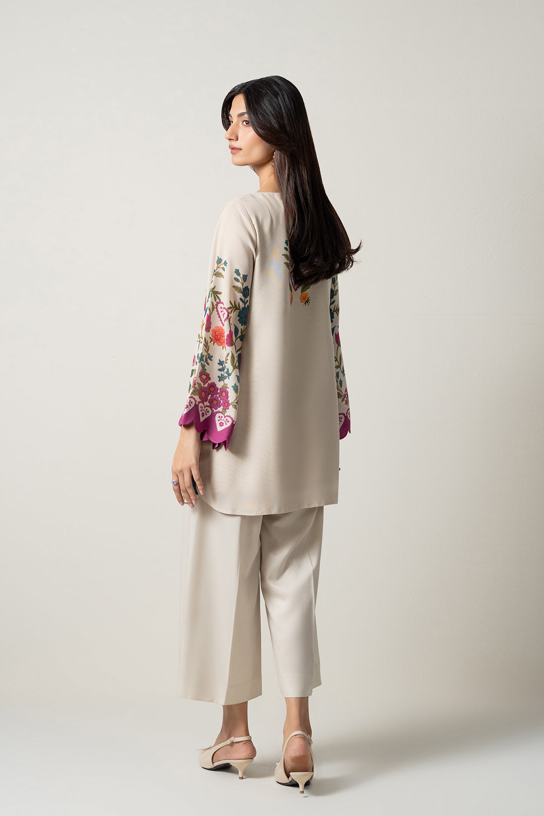 Women's Ivory Floral Printed Co-Ord Kurta Palazzo Set