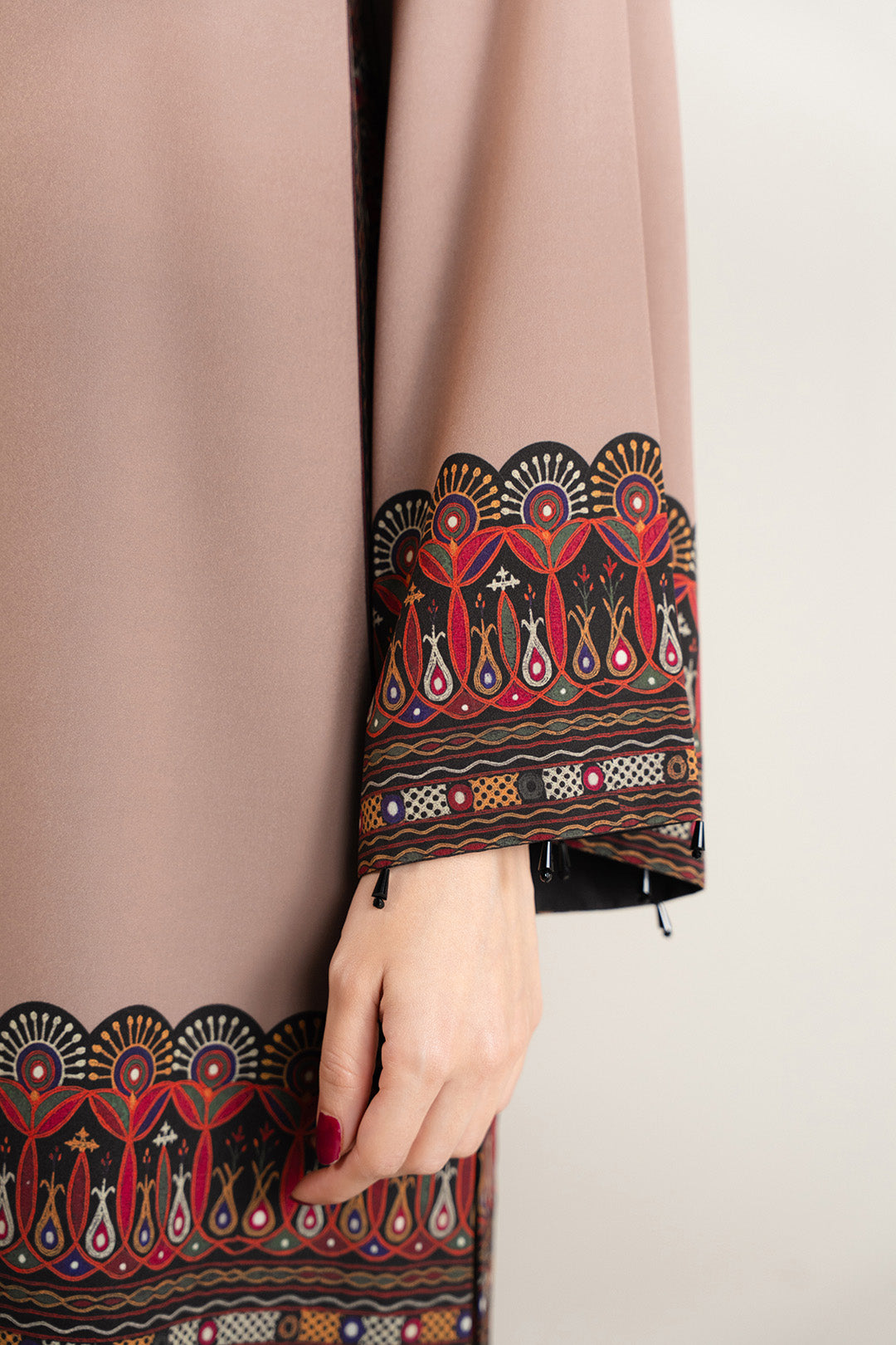 Women's Taupe Tribal Print Straight Kurta Set with Black Dupatta