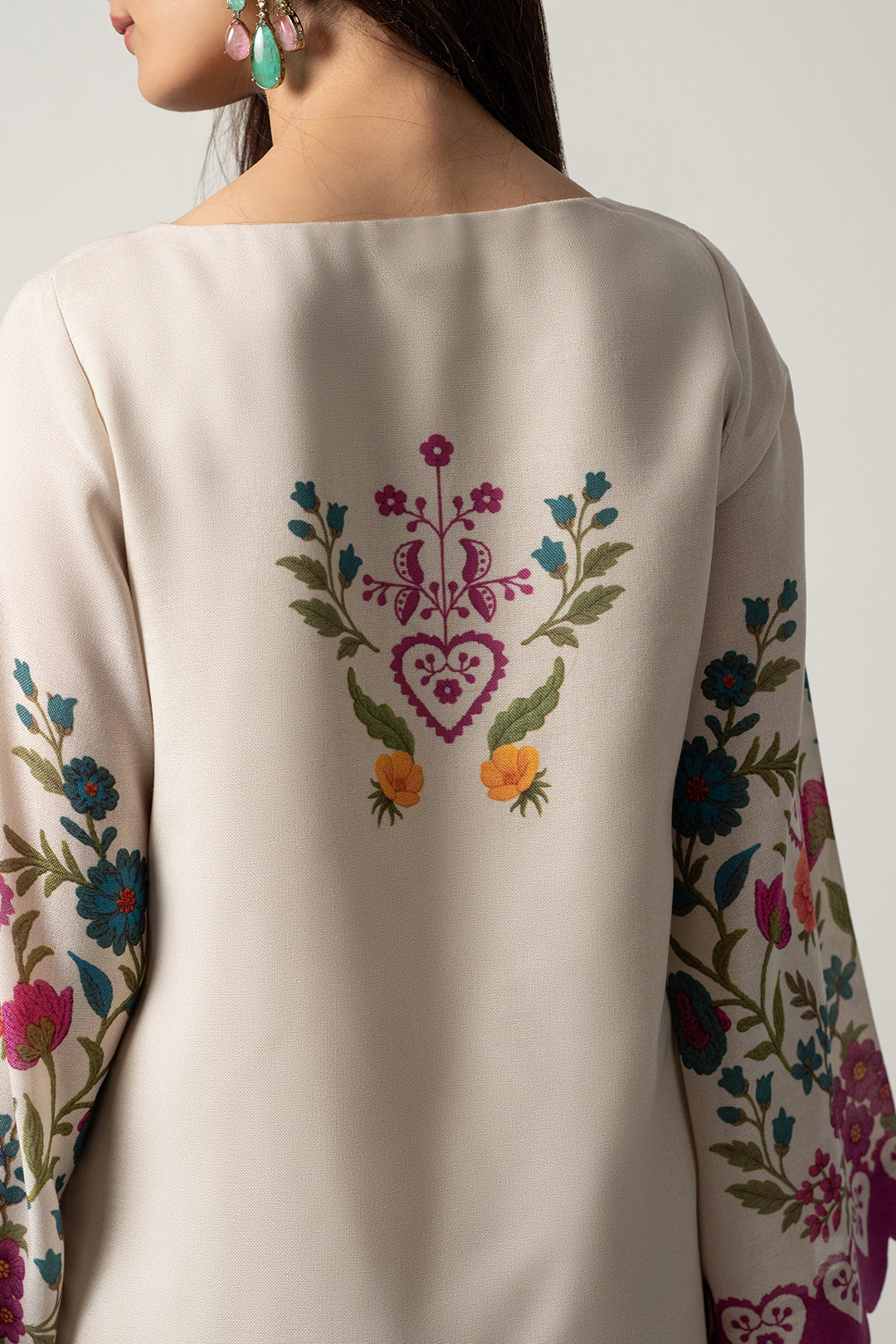 Women's Ivory Floral Printed Co-Ord Kurta Palazzo Set