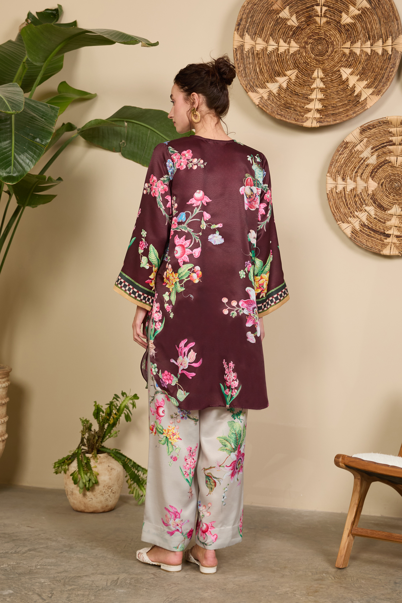Women's Plum Floral Printed Kurta Set with Printed Dupatta