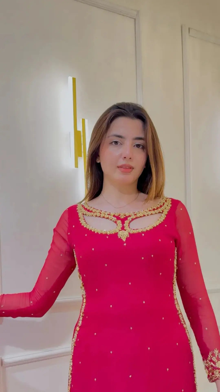 Women's Hot Pink Embellished Straight Cut Salwar Suit with Dupatta