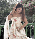 Women's Ivory Floral Printed Anarkali Dress with Matching Dupatta