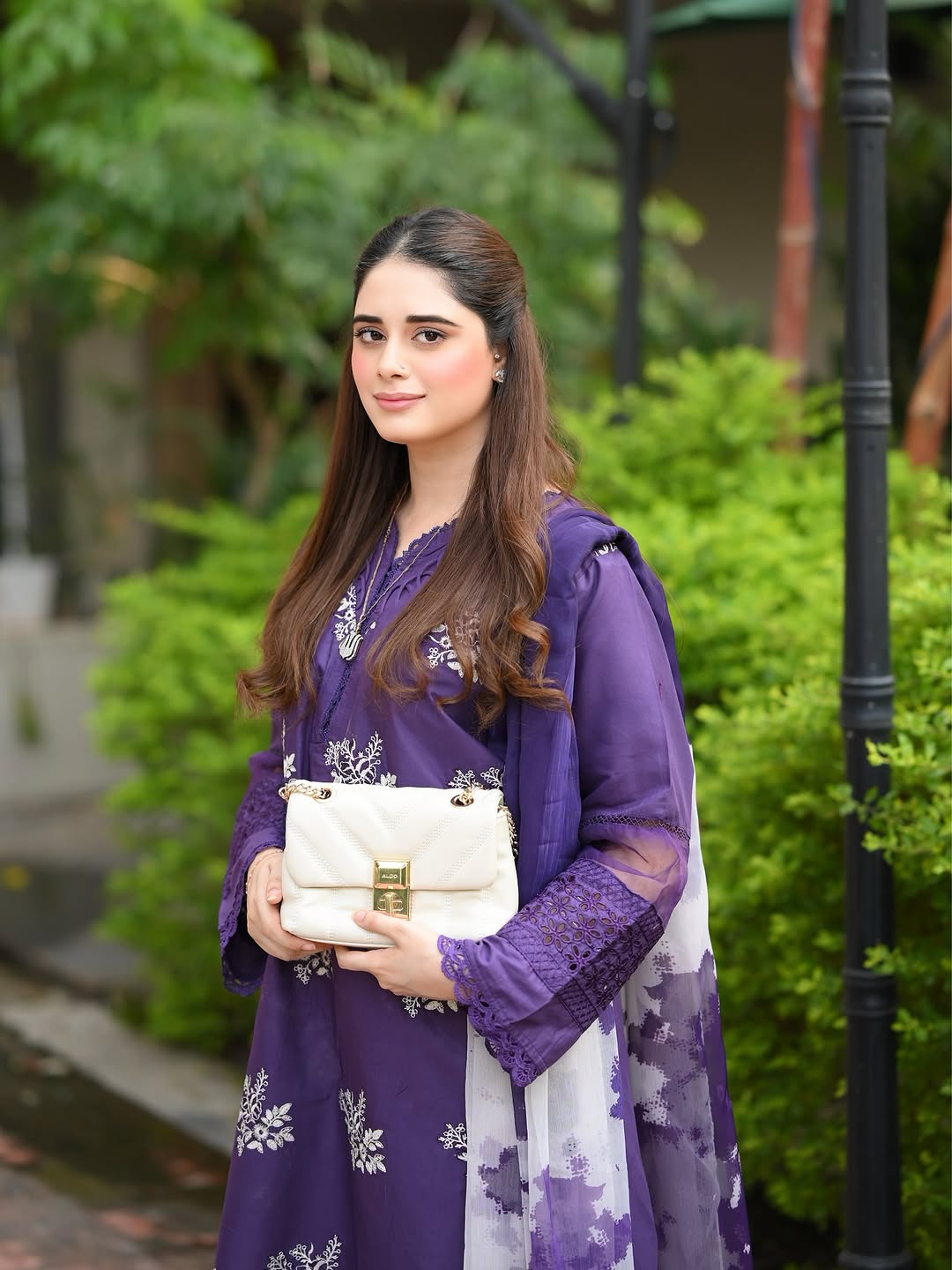 Elegant Purple Embroidered Lawn Suit Set with Printed Dupatta