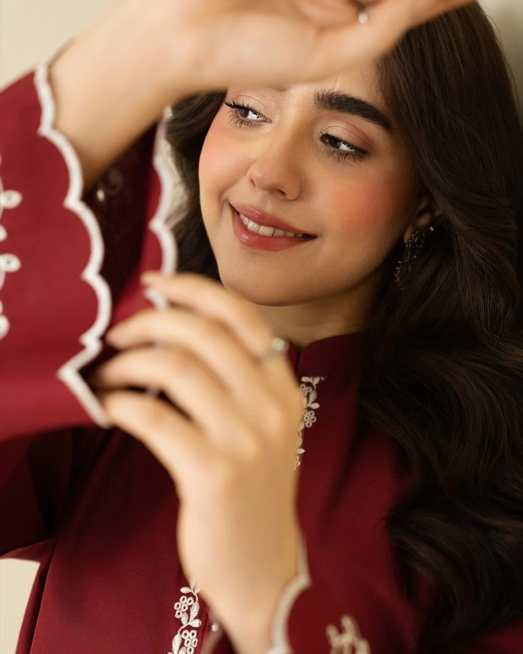 Women's Maroon Embroidered Kurta with White Printed Palazzo Set