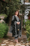 Women's Black Embroidered Kurta Set with Printed Dupatta