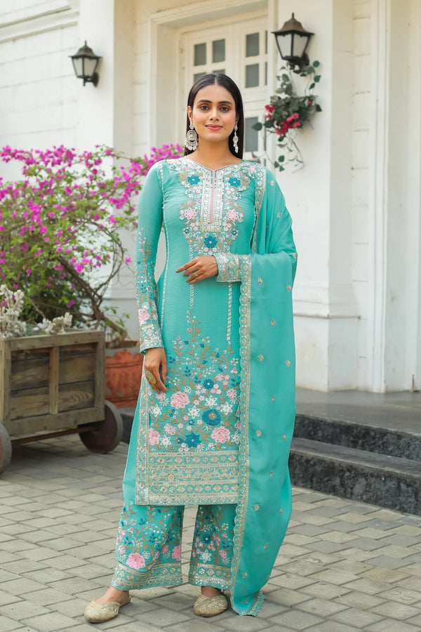 Ivory Floral Embroidered Luxury Pakistani Suit Set with Dupatta