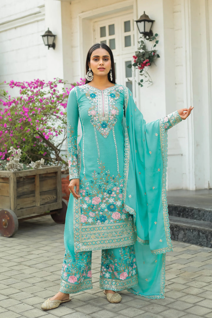 Ivory Floral Embroidered Luxury Pakistani Suit Set with Dupatta