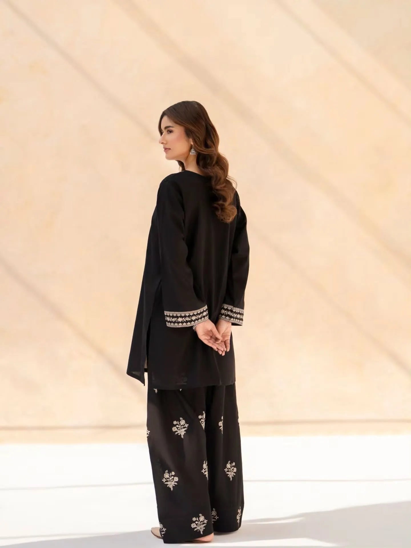 Women's Midnight Black Embroidered Kurta Palazzo Set