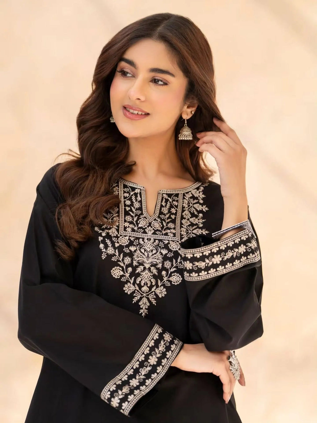 Women's Midnight Black Embroidered Kurta Palazzo Set