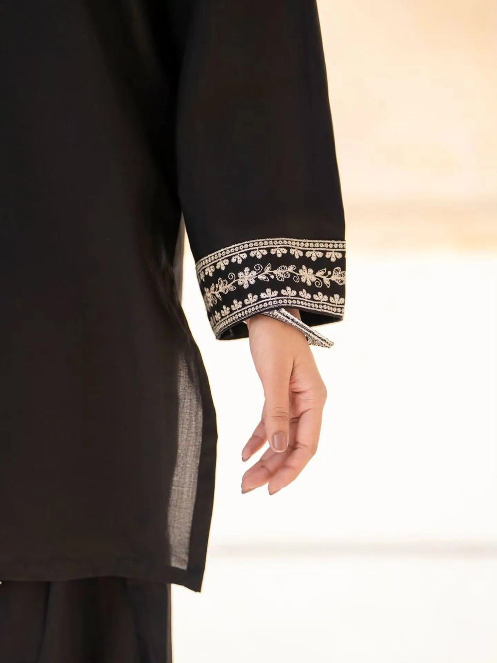 Women's Midnight Black Embroidered Kurta Palazzo Set