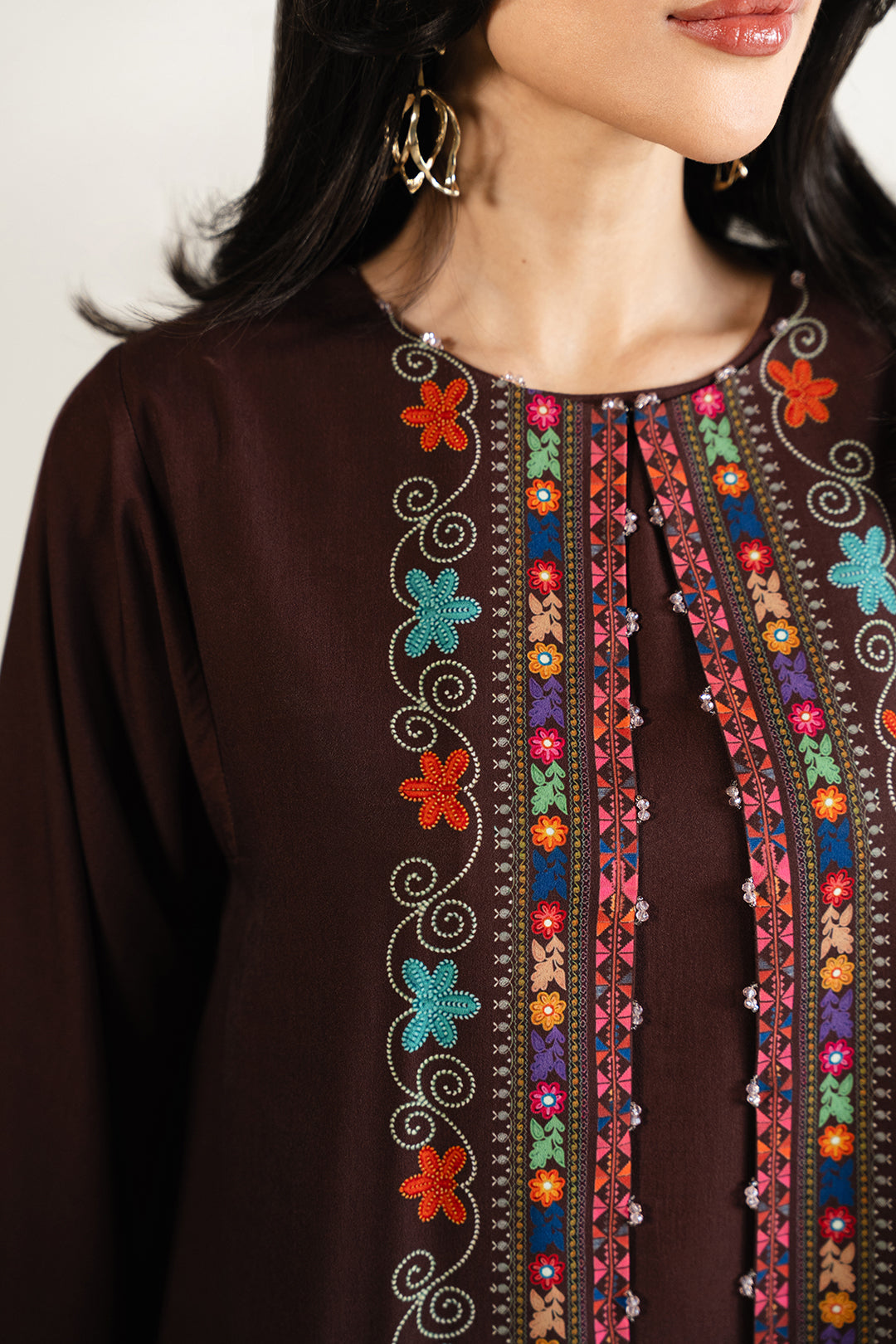 Women's Maroon Multicolor Embroidered Kurta Set