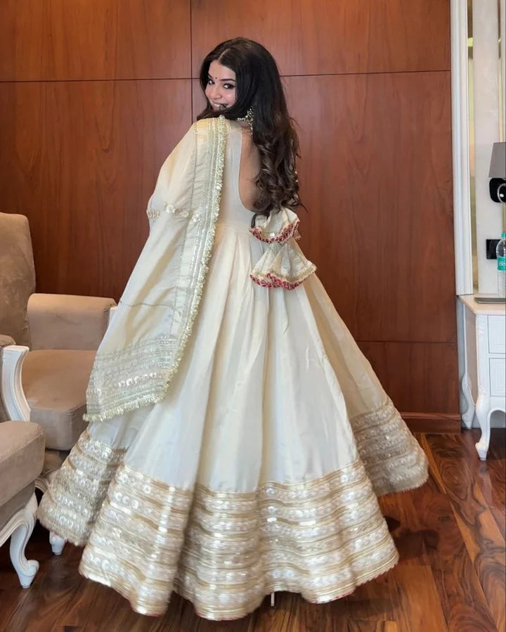 Ivory Anarkali Gown Set with Embroidered Dupatta