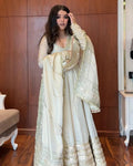 Ivory Anarkali Gown Set with Embroidered Dupatta