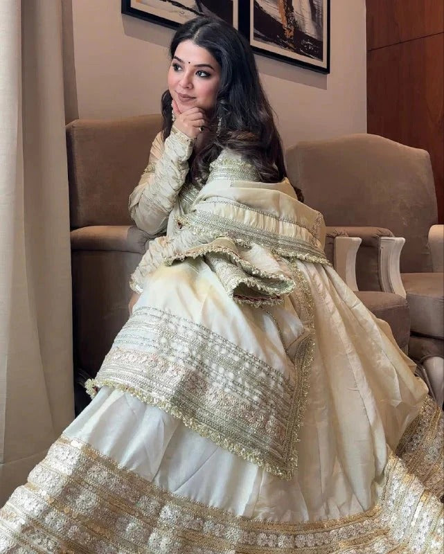Ivory Anarkali Gown Set with Embroidered Dupatta