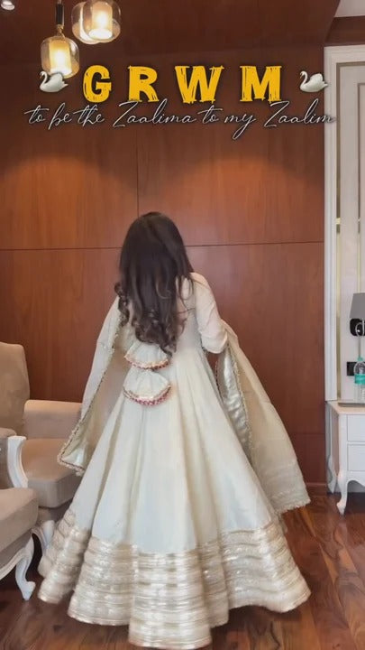 Ivory Anarkali Gown Set with Embroidered Dupatta