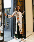 Women's Ivory Floral Printed Kurta Set with Emerald Green Palazzo