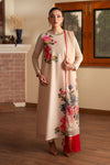 Women's Beige Floral Printed Kurta Set with Contrast Red Accent