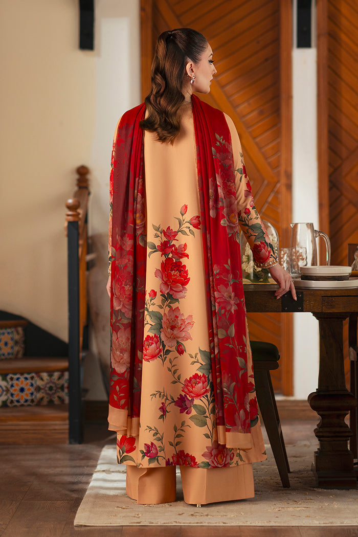 Women's Beige Floral Printed Kurta Set with Rust Red Dupatta