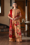 Women's Beige Floral Printed Kurta Set with Rust Red Dupatta