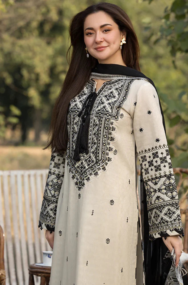 Women's Ivory & Black Embroidered Straight Kurta Set with Dupatta