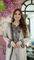 Pearl Grey Embroidered Suit Set with Dupatta