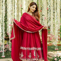Ruby Red Embroidered Anarkali Suit Set with Dupatta
