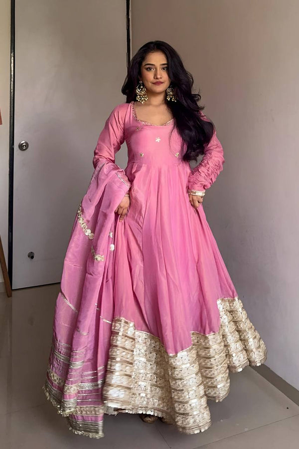 Blush Pink Anarkali Gown Set with Gota Patti Dupatta