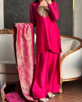 Fuchsia Pink Silk Palazzo Suit Set with Banarasi Dupatta