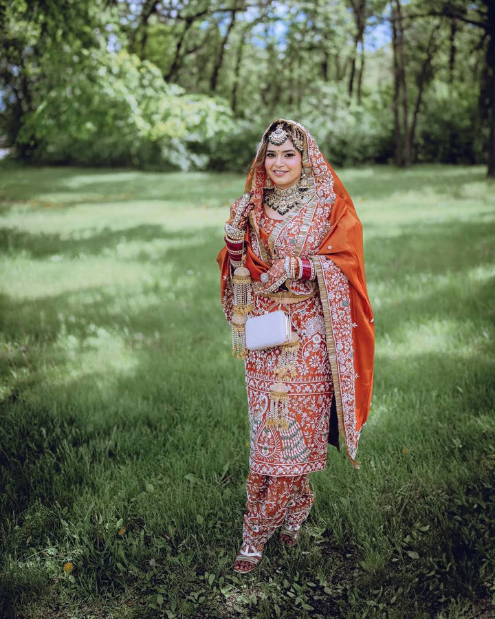 Crimson Red Embroidered Pakistani Suit Set with Palazzo & Dupatta