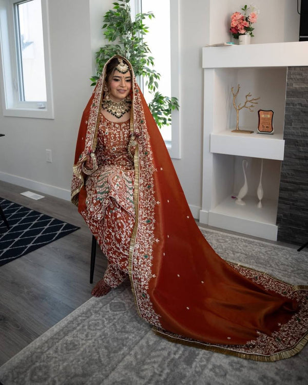 Crimson Red Embroidered Pakistani Suit Set with Palazzo & Dupatta
