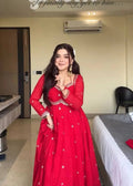 Ruby Red Embroidered Anarkali Gown for Women