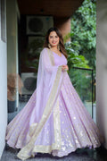 Lavender Sequin Embellished Anarkali Gown Set with Net Dupatta