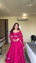 Hot Pink Embroidered Anarkali Gown Set with Dupatta