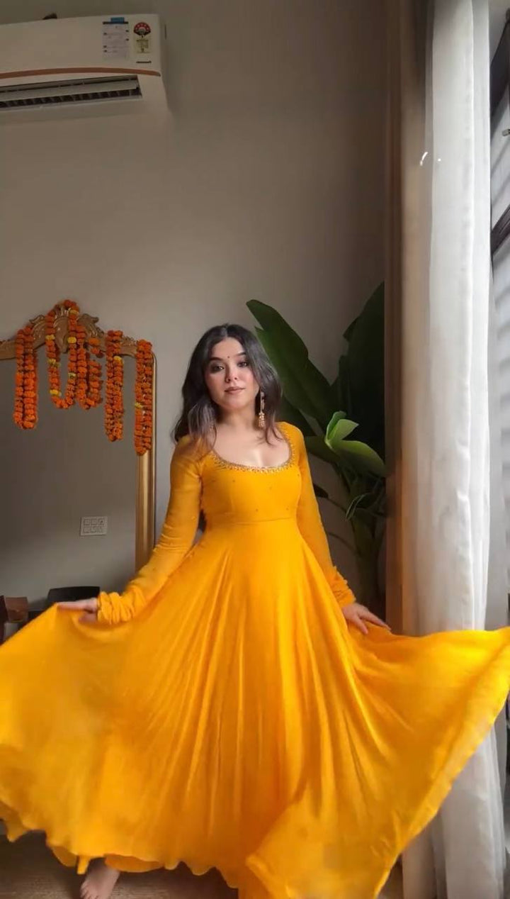 Sunshine Yellow Flared Anarkali Gown for Women