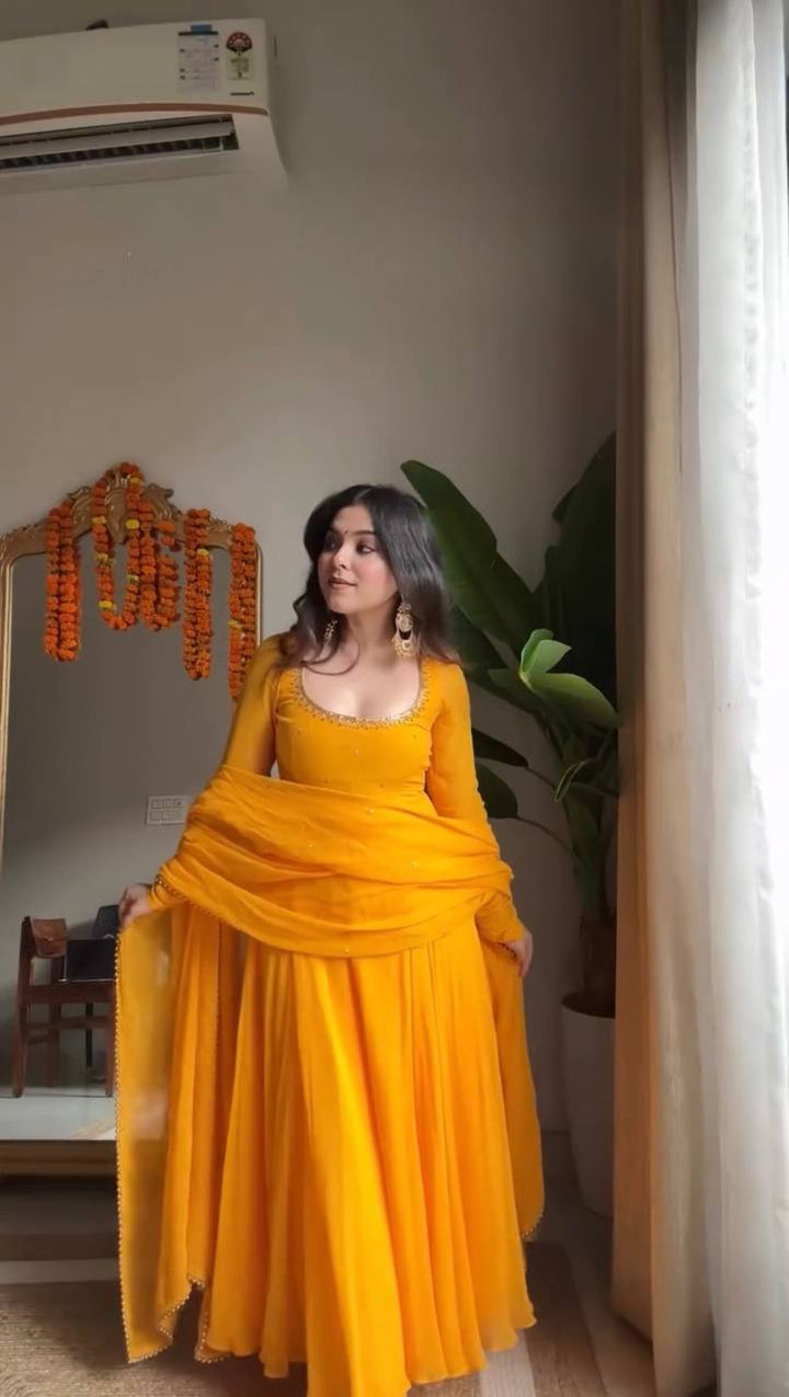 Sunshine Yellow Flared Anarkali Gown for Women