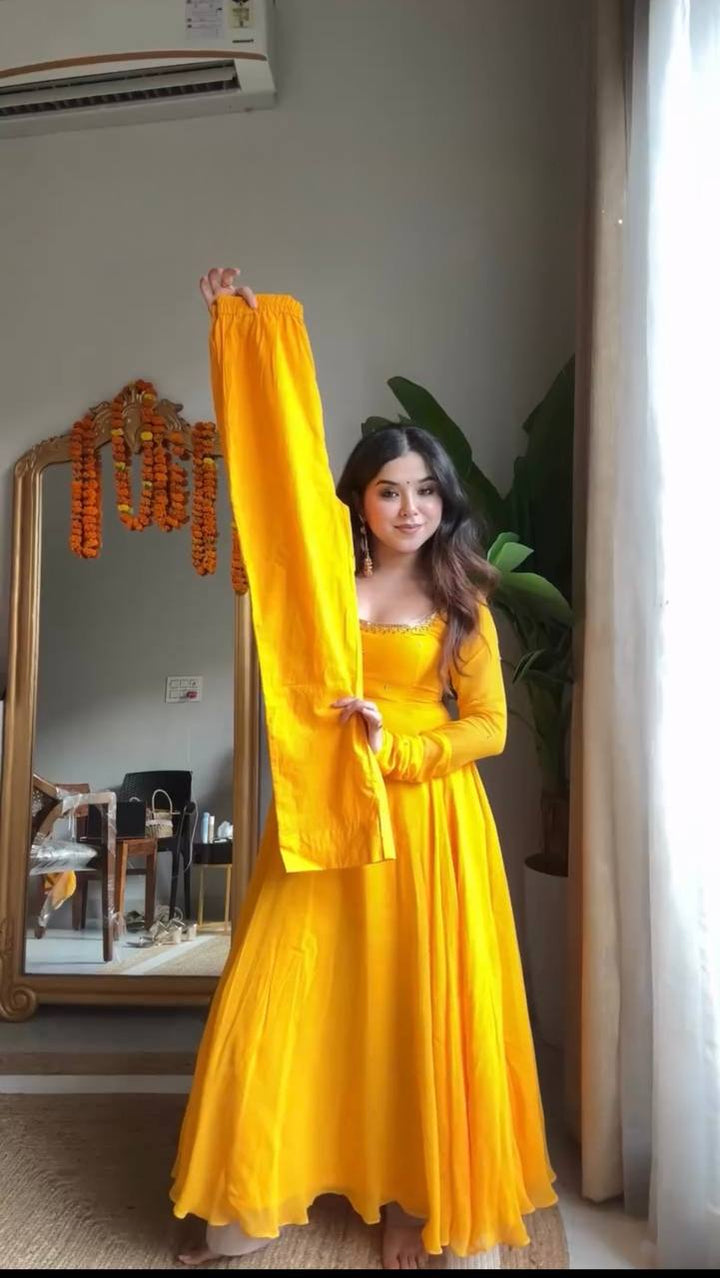 Sunshine Yellow Flared Anarkali Gown for Women
