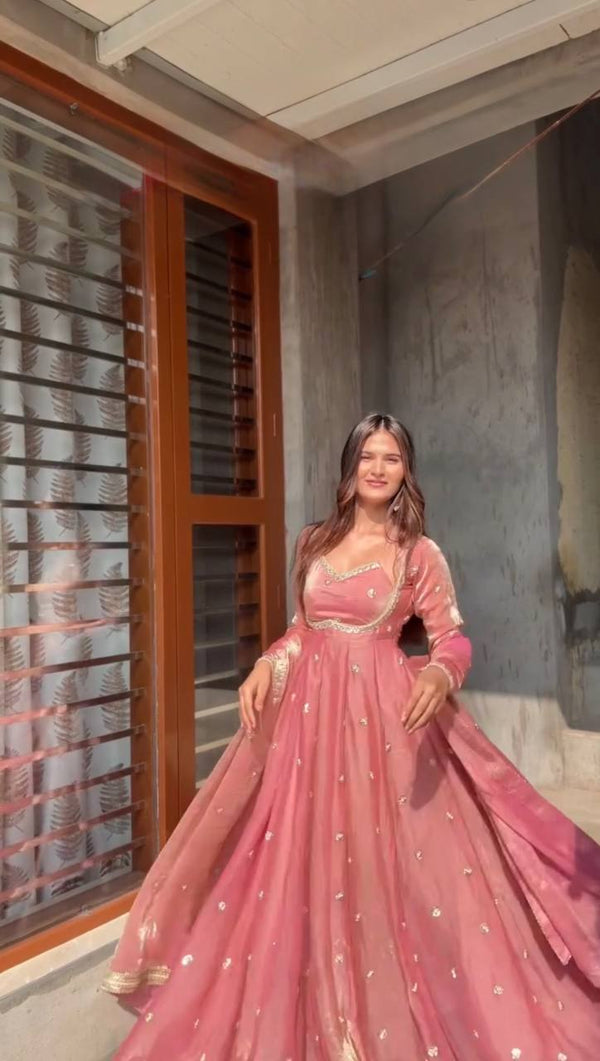 Blush Pink Embellished Anarkali Gown for Women