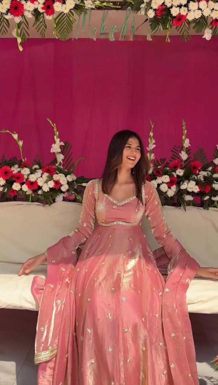 Blush Pink Embellished Anarkali Gown for Women
