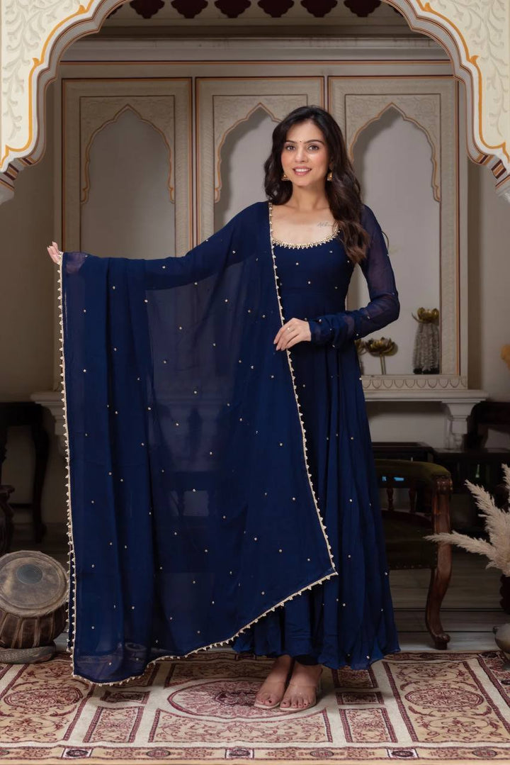 Midnight Blue Embellished Anarkali Gown for Women