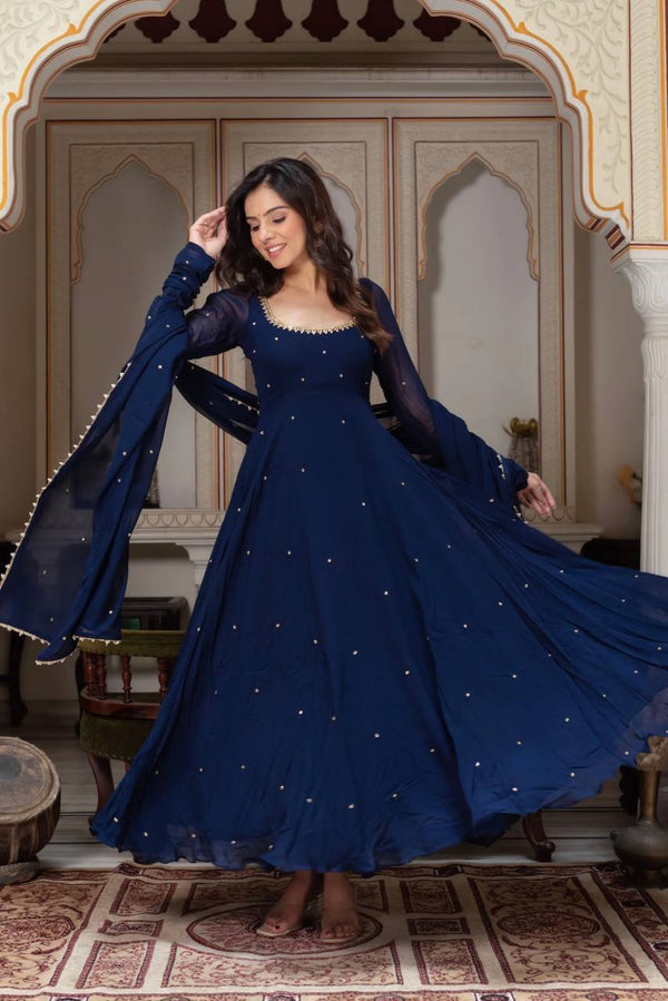 Midnight Blue Embellished Anarkali Gown for Women