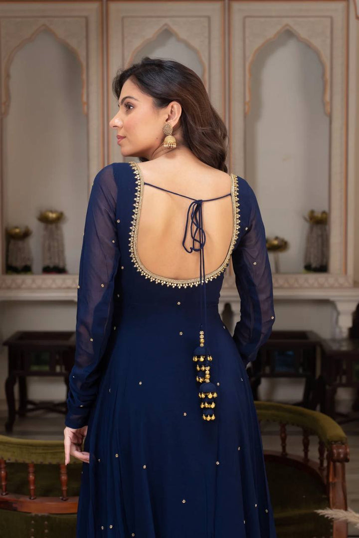 Midnight Blue Embellished Anarkali Gown for Women
