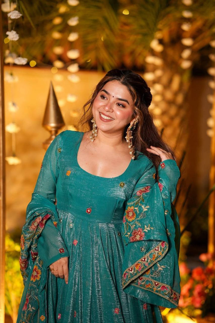 Women's Embroidered Anarkali Gown with Dupatta