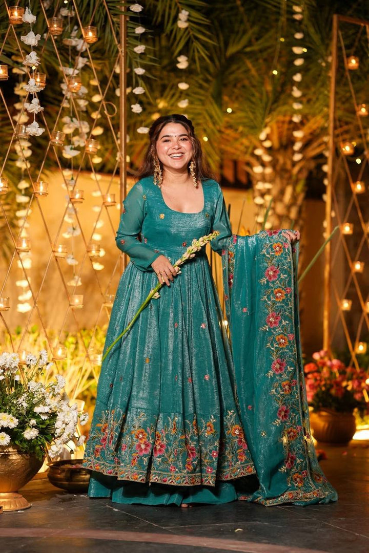 Women's Embroidered Anarkali Gown with Dupatta