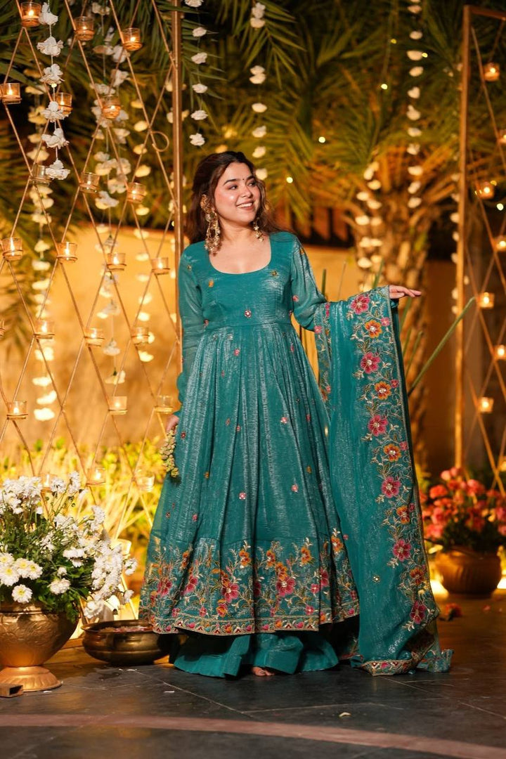 Women's Embroidered Anarkali Gown with Dupatta