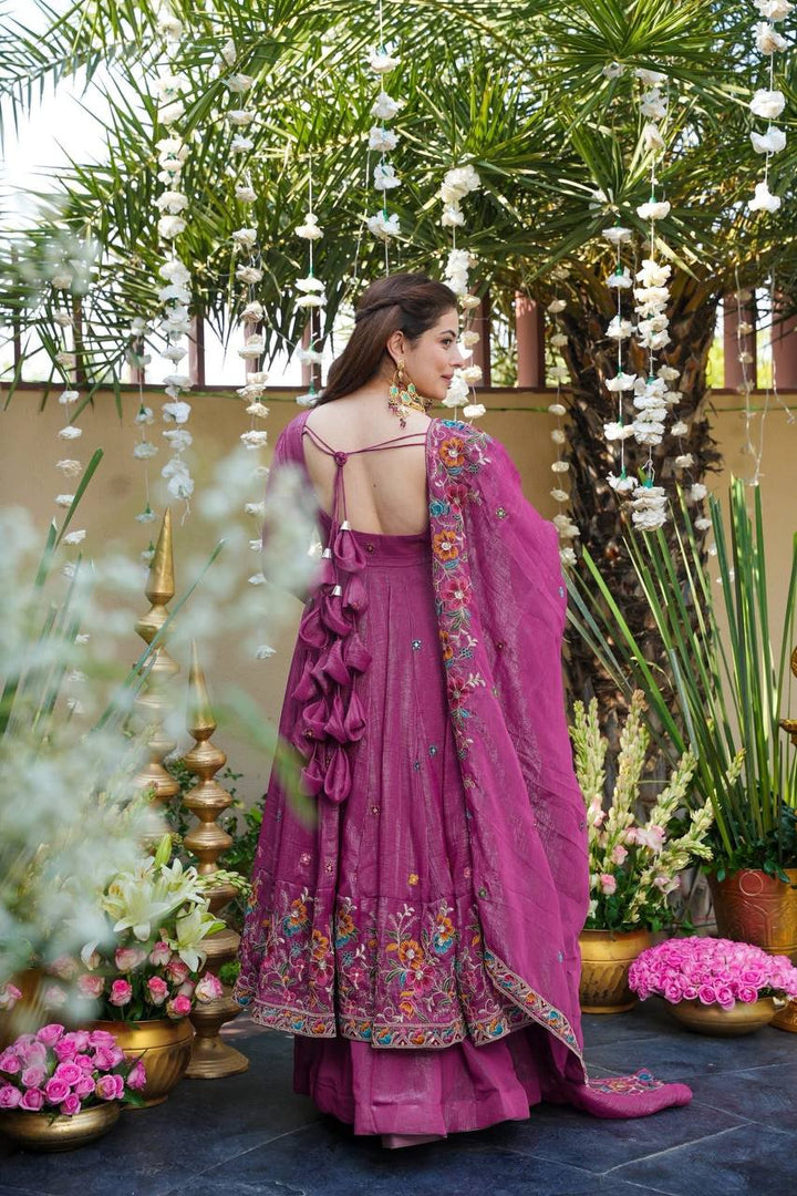 Women's Pink Floral Embroidered Anarkali Gown Set with Dupatta