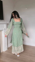 Women's Sage Green Embroidered Straight Kurta Set