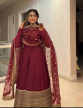Women's Maroon Embroidered Anarkali Suit Set with Dupatta