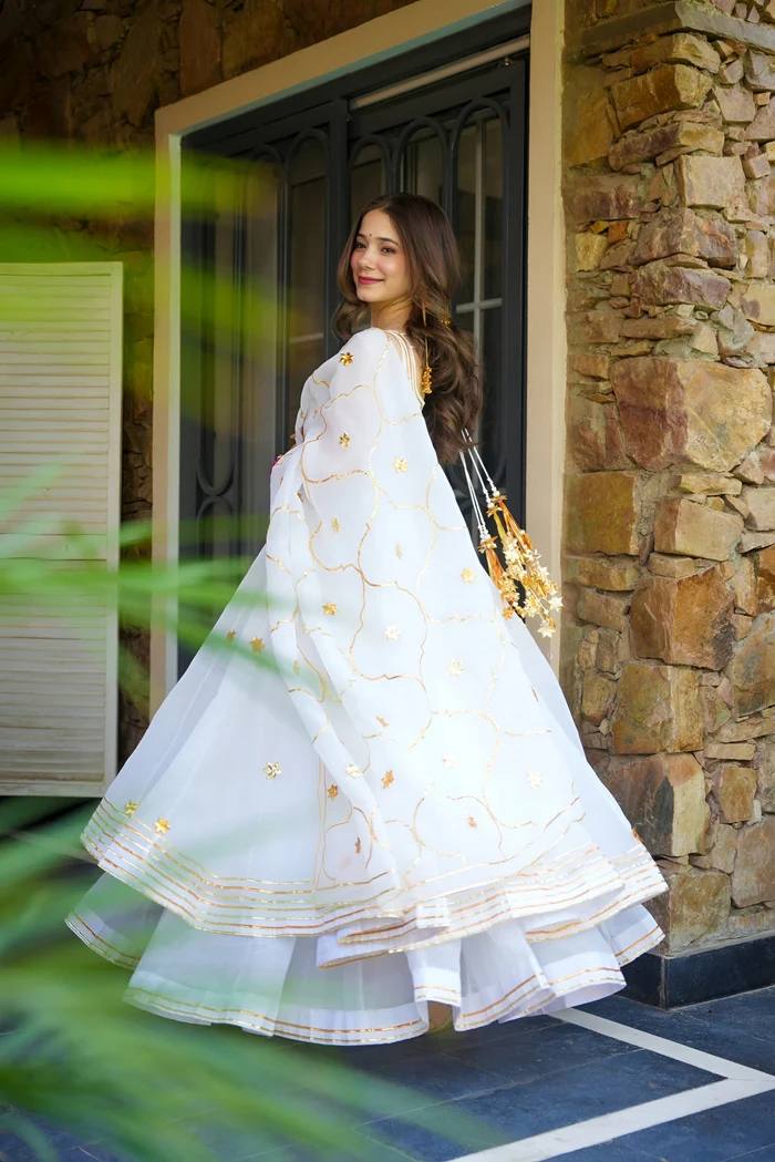 Women's White Embroidered Anarkali Suit Set with Dupatta